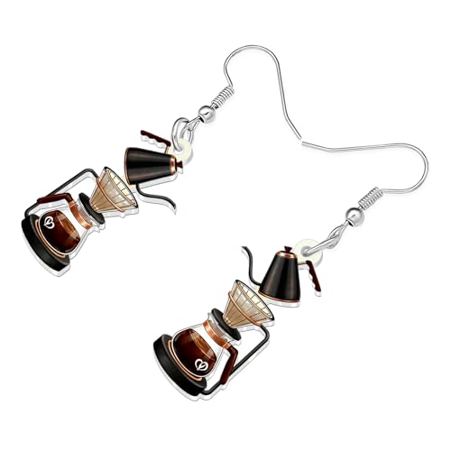 Image of BONSNY Acrylic Dangling Novelty Fun Black Coffee Machine Earrings Hypoallergenic Designer Jewelry Gifts For Women