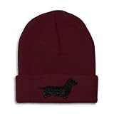 Speedy Pros Beanies for Men Dachshund Black Embroidery Dogs Terrier Winter Hats for Women Acrylic Skull Cap 1 Size Burgundy Design Only