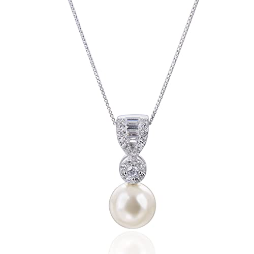 Pendentif perle en argent véritable et chaîne robuste au design géométrique tendance