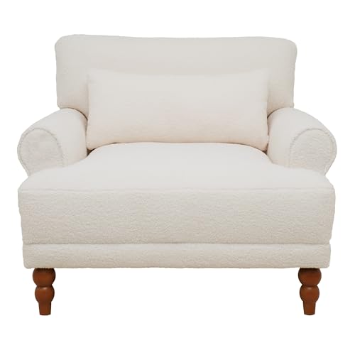 Sillón con brazos circulares beige y tela boucle miniatura 7