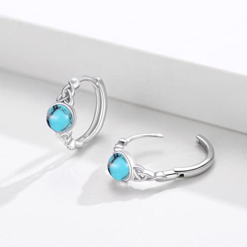 Celtic Huggie Earrings S925 Sterling Silver Turquoise Hinged Hoop Earrings Irish Earrings Cartilage Hoop Earrings Small Hoop Earrings For Women Girls #TOP4