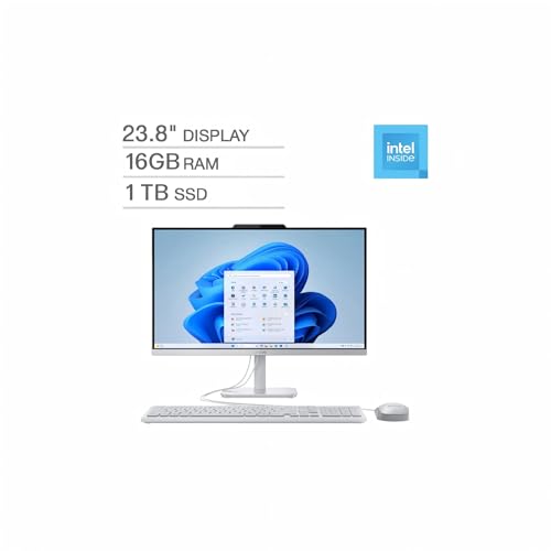 Image of Lenovo A100 23.8 inch FHD All-in-One Desktop Computer, Intel N100 Processor, 16 GB RAM, 1 TB SSD, Windows 11 Pro, Wi-Fi 6, Bluetooth, Integrated Webcam, HDMI, Wired Keyboard & Mouse, Business AIO PC