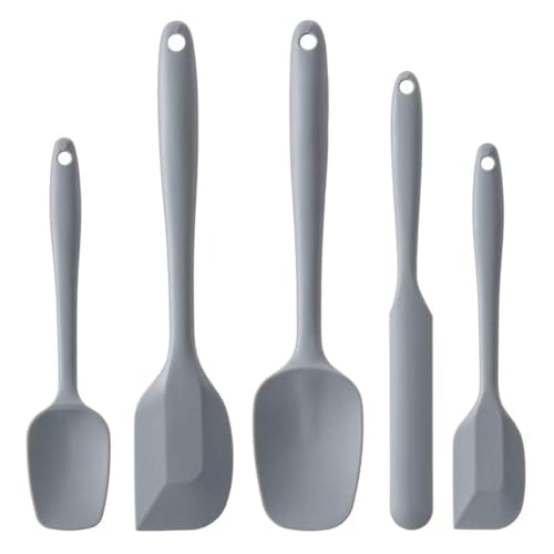 Silicone Spatula Set,5 Piece Food Grade Rubber Spatulas,Grey