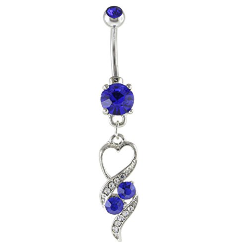 Oasis Plus Heart Blue Crystal Navel Ring Dangle Belly Button Rings Hoop Body Glitter Piercing Jewelry