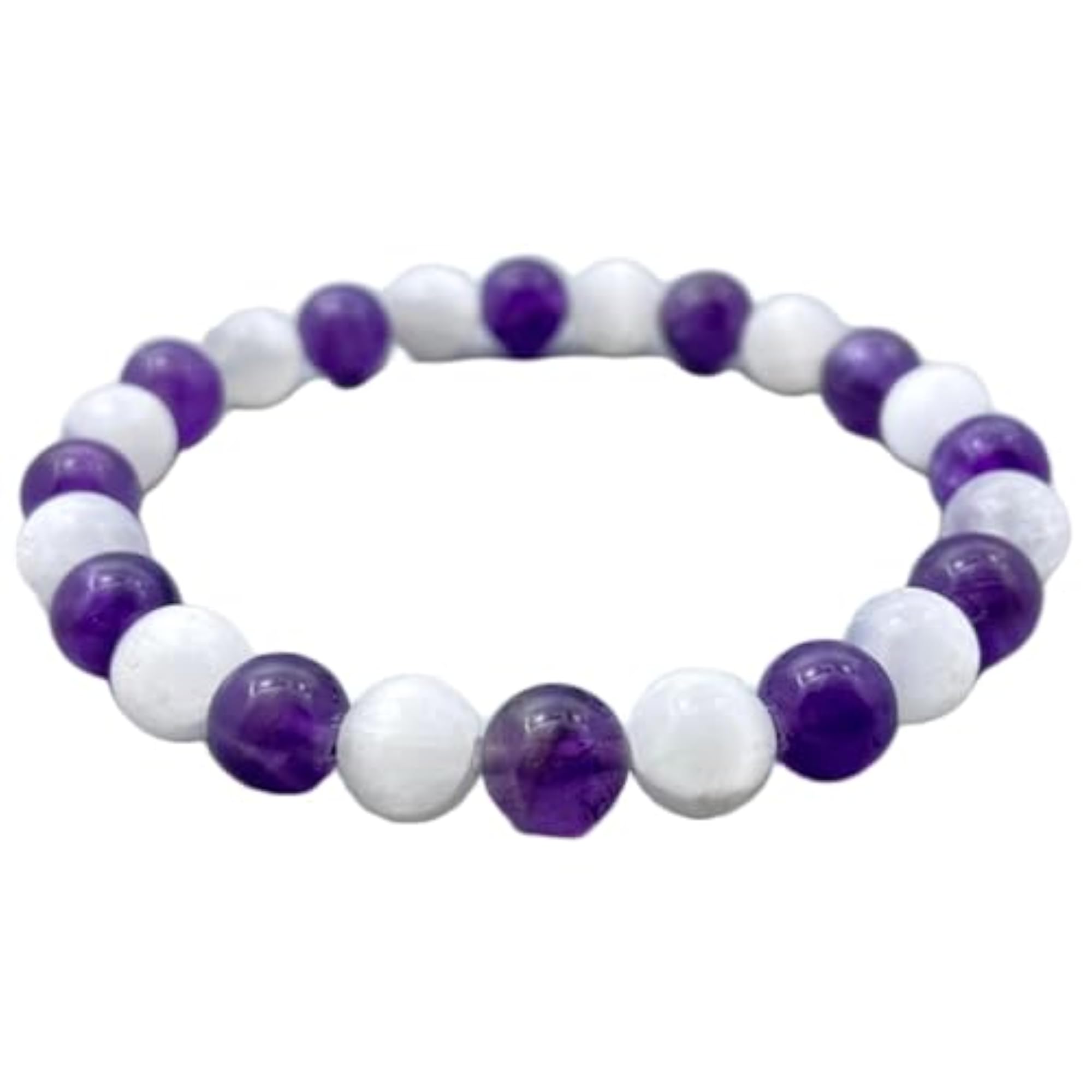 Natural Selenite & Amethyst Beaded Stretch Bracelet for Men & Women