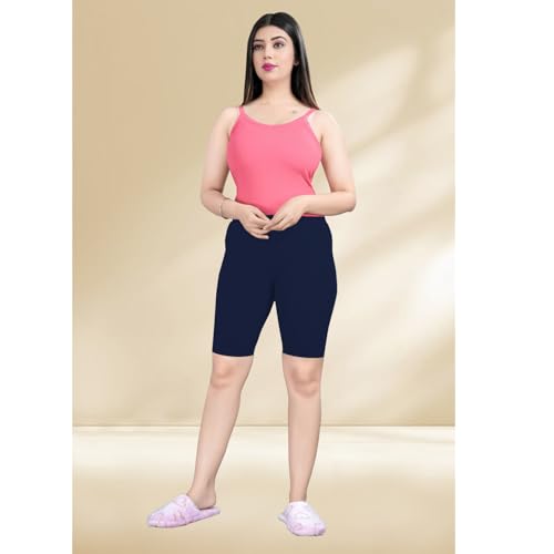 Image of Cycling Shorts for Women's - High Waist Knee Length Inner Shorts | Super Combed Cotton Stretch | Breathable & Comfortable for Workouts, Casual, Nightwear & Everyday Use