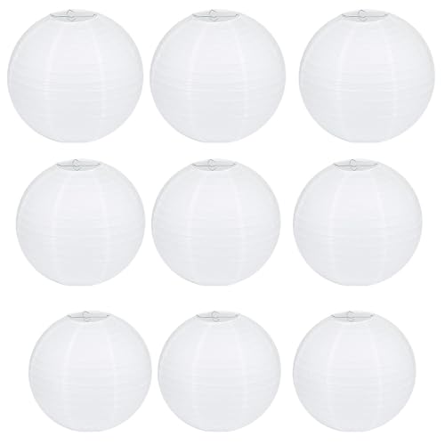 9 Stück Lampions Weiß, 8/15/20 CM, Papierlampenschirm für Party-, Hochzeits- und DIY-Dekoration, Ideal für Geburtstage, Festivals, Gartenpartys, Babyshowers, Dinner-Events, Weiß
