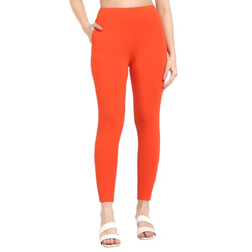 Image of ONE SKY Women Ankle Length Leggings | Premium Cotton Modal Spandex Blend | High Waist Stretchable & Bio-Washed Fabric | Colour-Lock | Ethnic Leggings for Women