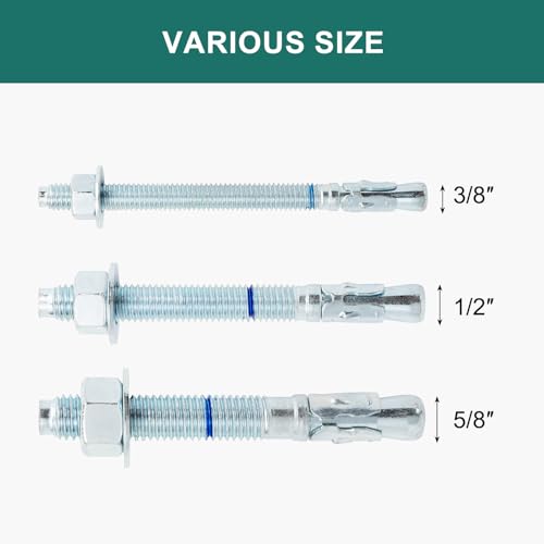 Hromigry MGWA58X5P25Z 5/8 Inch X 5 Inch Concrete Anchors (25 Pack) 5/8 Inch Wedge Anchors Bolts Zinc Plated thumb #3