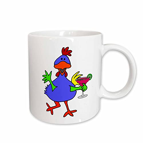 3dRose Cute Funny Unique Funky Chicken Drinking Margarita Cartoon 15oz Mug