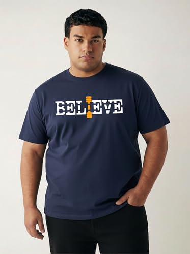 Image of Men Plus Size Printed Cotton Tee Regular Fit Round Neck Half Sleeve T-Shirt