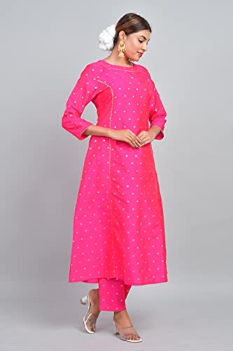 Image of Riara Art Silk Women Long Anarkali Kurti with Pant Polka Dot A-line Ladies Ethnic Wear Dress