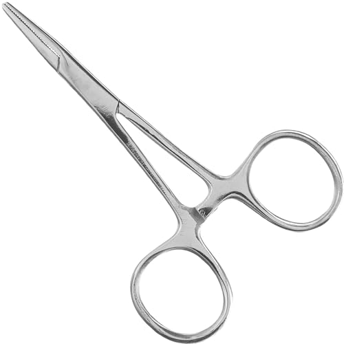 Precision Kelly Hemostat Forceps Locking Tweezers Clamp, Silver, Straight and Curved Stainless Steel (Straight, 4")