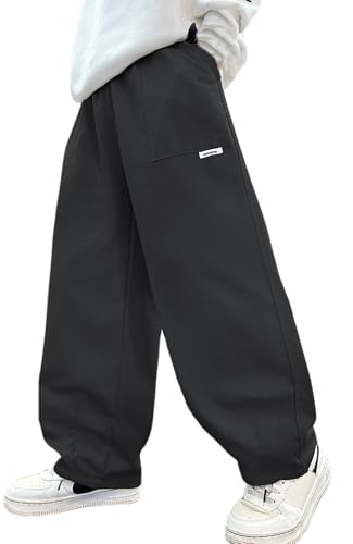 SEAUR Boys Cargo Pants Kids Joggers Casual Cotton Trousers Outdoor Baggy Trousers Loose Hip Hop Sweatpants 13-14 Years Black