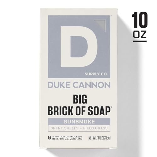 Image of Duke Cannon Supply Co. Extra Large Bar Soap - Men's Natural Bar Soap with a Masculine Scent - Spent Shells + Field Grass - Body Soap for Men - All Skin Types - Big Brick of Soap - Gun Smoke (10 oz) | Spent Shells + Field Grass Scent - Triple-Milled Men's Bar Soap - Deep-Cleansing Bath Bar
