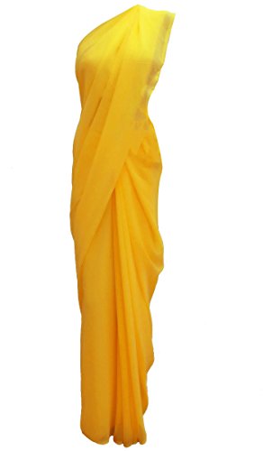 Saree traditionnel en georgette unie avec tissu de chemisier non cousu pour femme