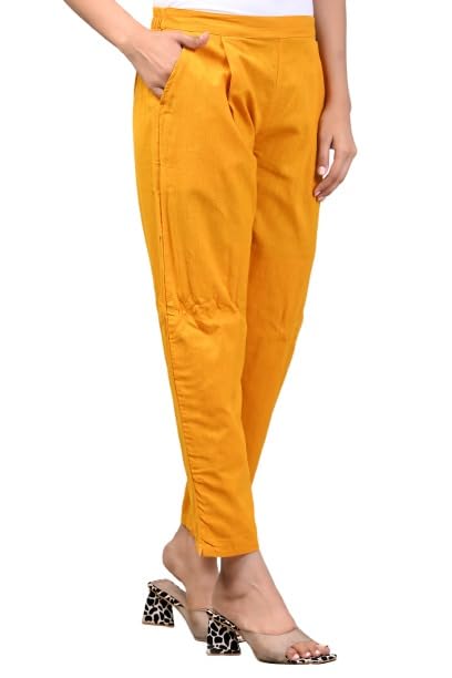 Image of Women Elastic Waist Regular Fit Casual Cotton Trouser Pants