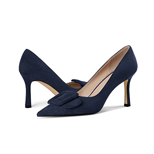 Women Stiletto High Heels Classic Closed Pointed Toe Dressy Pumps with Buckle for Work Party Wedding Bride Shoes4