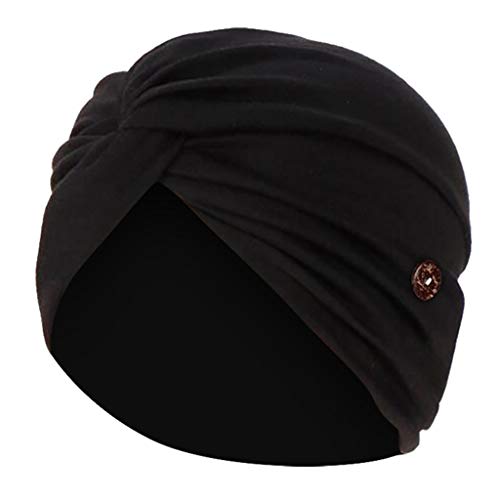 Turbante muçulmano feminino com botão de proteção de orelha, nó de amarrar, turbante para cabeça, ch