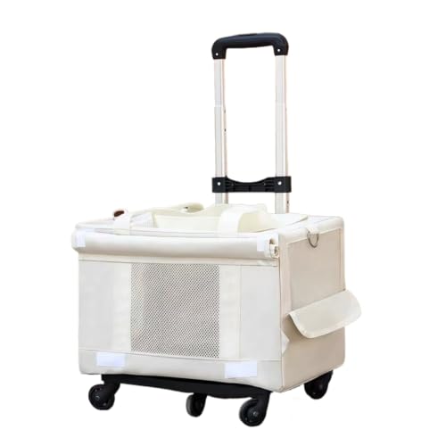 FiveLn ペット キャリーバッグ 二層 手提げ ショルダー掛け 取り外し可能 メッシュ 独立スペース ペットカート 携帯便利 大容量 360度回転キャスター 多機能 軽量化 型崩れ防止 簡単組み立て おしゃれデザイン ペットとのお出かけ 安心感 (ホワ