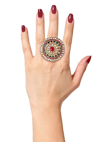Gold-Plated Stone-Studded Adjustable Finger Ring