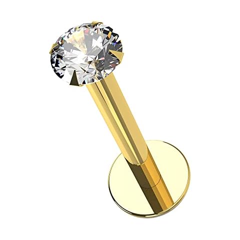 Labret de Oro Amarillo Sólido de 14K con Piedra de la CZ Cover