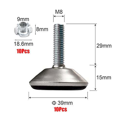 XNJIHWA 10 PCS Furniture glide leveling foot Adjustable Leveling Glides Foot M8*29 * 40mm Metal Medium Duty Furniture Levelers with T-Nut for Home,Office,DIY,Restaurant,Wooden Furniture - Image 2