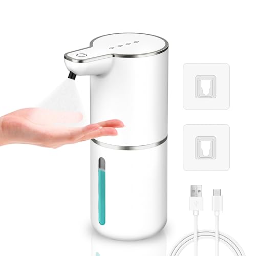 Desinfektionsspender Automatischer Gcstnn 350ml Elektrischer Sprühtyp Seifenspender Wandbefestigung mit Sensor Infrarot USB Wiederaufladbar IPX5 Wasserdicht für Badezimmer Küche Hotel - Weiß