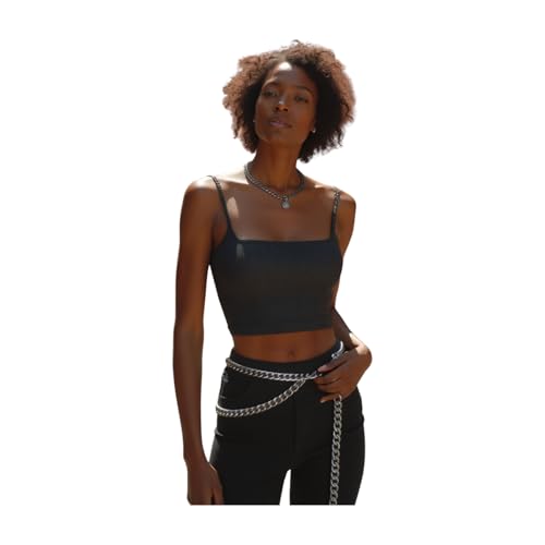 Women Fashion Belt Hip High Waist Metal Chunky Chain Thick Links XS S M Silver - Main Image