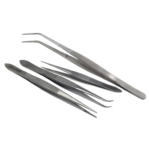 Multipurpose 4Pcs Precision Serrated Tweezers for Lab Starter Kits Stainless Steel Forceps All Different Sizes for Scientific Use in School Laboratory Classroom - Individually Packed
