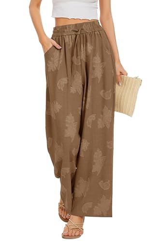 Image of KICZOY Women Flowy Pants Drawstring Waist Wide Leg Palazzo Beach Pants Loose Fit with Pockets