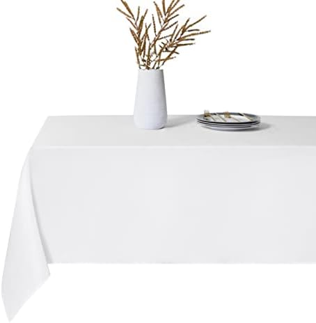 LEQEE Rectangle Tablecloth,90 * 132inch Stain and Wrinkle Resistant Polyester Table Cloth,Decorative Fabric Table Cover for Kitchen,Dinning,Party,Wedding Rectangular(White)