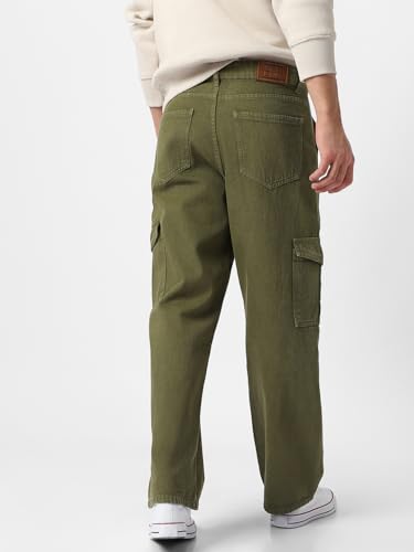 Image of Urbano Fashion Men's Loose Mid Rise Baggy Fit Cargo Jeans with 6 Pockets Non-Stretchable