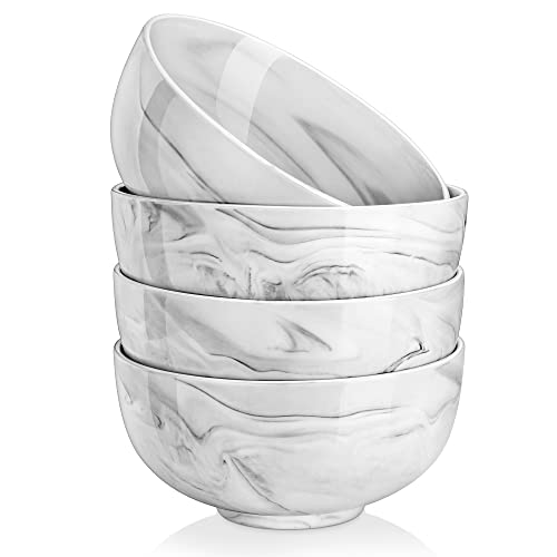 MALACASA Marble Gray Bowls Sets, 42 Ounce Porcelain Soup Bowls Dinner Sets, Large Bowls Dish Set for Ramen, Cereal, Pasta, Dessert, Soup and Dip Bowls, Set of 4, Series Regular