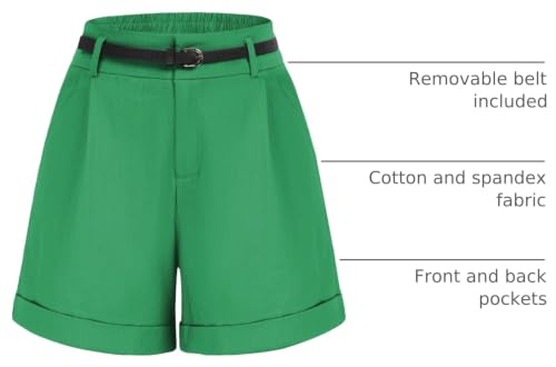 Image of Belle Poque Women Bermuda Shorts Elastic Waist Wide Leg Shorts with Pockets & Belts