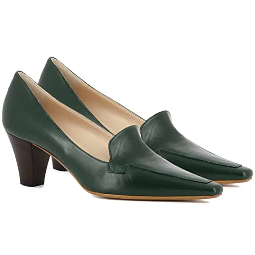 Image of LEHOOR Women Vintage Chunky Block Heel Pumps Shoes Square Pointed Toe Slip On Formal Office Work Business Loafers Shoes Suede Snakeskin Cone Heel Oxford Shoe Ladies Professional Chic Fall 4-11 M US