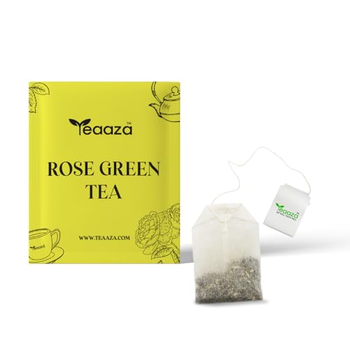 Image of Teaaza Rose Green Tea Bags | 25 Pieces | For Glowing Skin | Made with 100% Whole Leaf & Natural Rose Petals