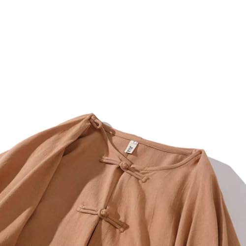 HZCX FASHION Mens Chinese Style Shirt Traditional Frog Button Up Kung Fu Tai Chi Shirts Fake 2 Peice Cotton Linen Zen Robe4