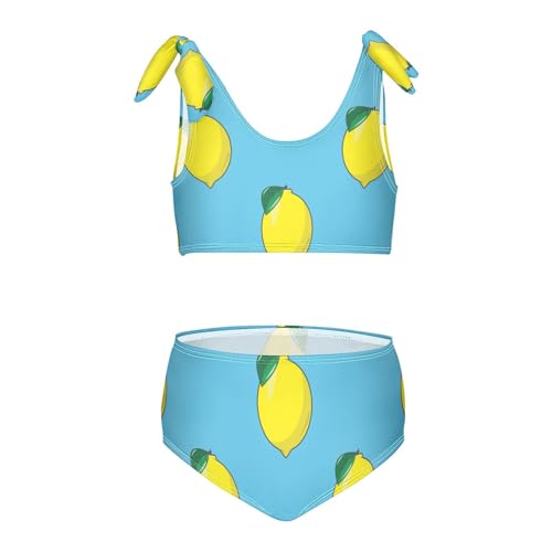 Girls Lemons on Blue Background Swimsuit Two Pieces Bikini Set Bathing Suits Swimwear Crop Top Swimsuit Set