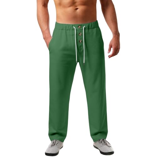 Duohropke Pantalones de lino para hombre, yoga, verano, pantalones de jogging, pantalones de lino, pantalones largos con bolsillos, pantalones de tela, pantalones de playa, ligeros, informales, con