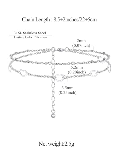 Image of FindChic Black /Silver /Gold Plated Anklets Set of 2PCS /3PCS Herringbone Chain Cuban Link Heart Charm Sparkling Tennis Ankle Bracelets, Waterproof Summer Foot Jewelry for Beach