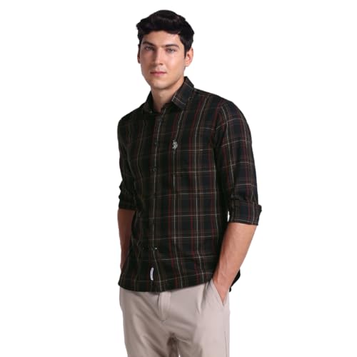 Image of U.S. Polo ASSN. Checked Tailored Fit Shirt for Men - 100% Cotton, Breathable & Comfortable, Full Sleeves Casual Shirt for Men