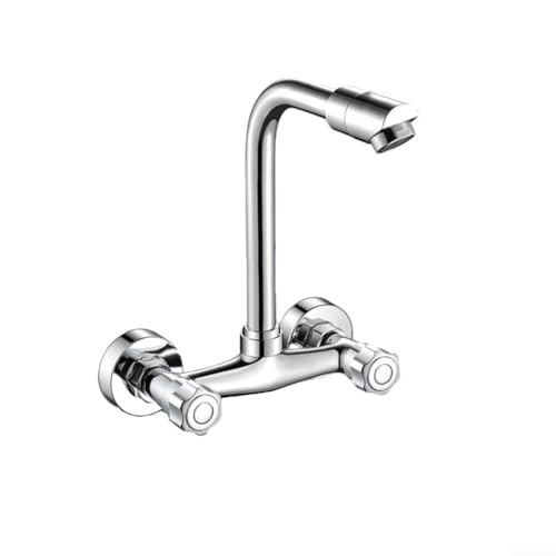 Rubinetto da cucina a doppia leva, girevole a 360 gradi, doppio foro, per cucina e WC, in ottone ad alta pressione, miscelatore per lavello da cucina (A)