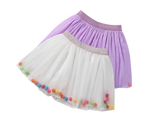 Danichins Girl's Tutu Skirt Layered Tulle Princess Skirt With Pom Pom Puff Balls(White, Light Purple, 7) #TOP3