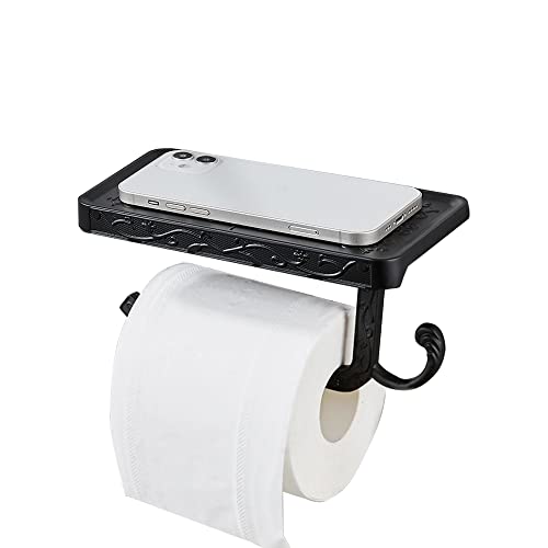Porte-Papier hygiénique avec étagère - Support de Papier hygiénique en Alliage d'aluminium Durable et antirouille - Porte-Papier hygiénique Noir élégant avec matériel de Montage Inclus Cover