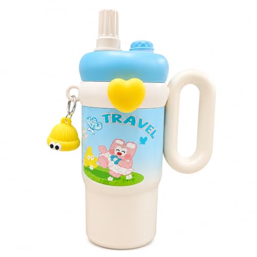 Image of Fancy Kitchen Cartoon Kids Tumbler - 850ml Stainless Steel Double-Walled Travel Mug - Leak-Proof, BPA-Free with Straw - Perfect for School & Outdoor Use. (Travel Blue)