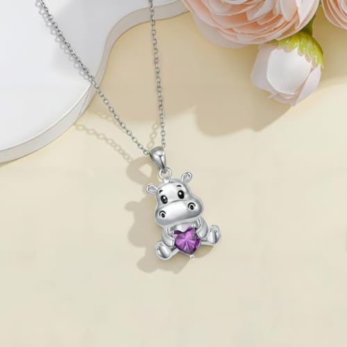 Image of PROESS Animal Birthstone Necklace 925 Sterling Silver Otter /Axolotl /Hippo /Elephant /Dachshund /Monkey /Red Panda Pendant Necklace Animal Birthstone Jewelry Gifts for Women