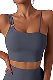 Mulisky Sports Bra for Women Sexy One Shoulder Straps Yoga Athletic Gym Workout Crop Tops Dark Grey...