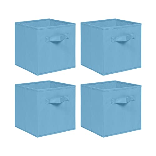 NICEME Foldable Cube Storage Unit Boxes, Non-Woven Fabric Storage Boxes Set, Clothes Drawers for Shelves, 26.5x26.5x28 cm (Light Blue, Set of 4)
