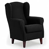 Abuelo A Gusto | Sillón Orejero Individual Roma - Compacto para Salón y Dormitorio - 106x74x78cm - Butaca de Lectura Cómoda y Ligera - Tela Antimanchas, Respaldo Alto y Sentada Firme (Negro)